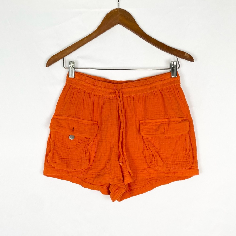 Nia Gauzy Cargo Short Size Small Orange Drawstring‎ Button